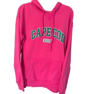 Womens Cuffy's Cape Cod Arched Pullover Hoodie pink color with green text size L